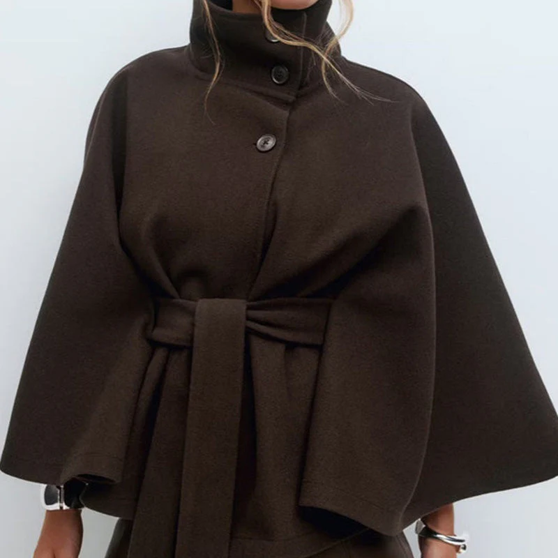 📢📢60 % de réduction !! ⏰Manteau-cape à col droit avec ceinture pour femme🧥 - Image 4