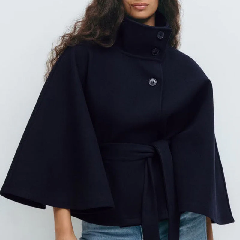 📢📢60 % de réduction !! ⏰Manteau-cape à col droit avec ceinture pour femme🧥 - Image 5