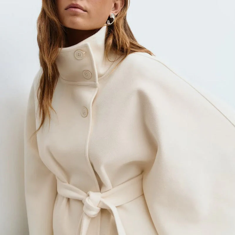 📢📢60 % de réduction !! ⏰Manteau-cape à col droit avec ceinture pour femme🧥 - Image 7