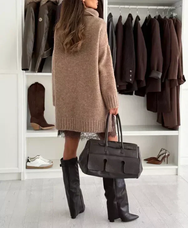 ❄️💃 Soldes d'hiver - 60 % de réduction 👗 Ensemble mini-robe et pull à col roulé pour femme - Image 11