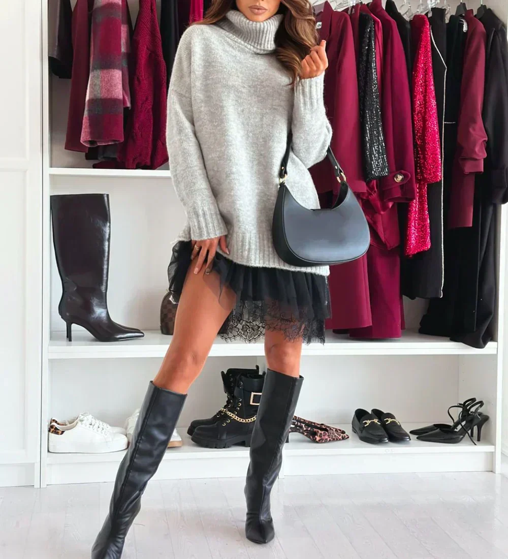 ❄️💃 Soldes d'hiver - 60 % de réduction 👗 Ensemble mini-robe et pull à col roulé pour femme - Image 13