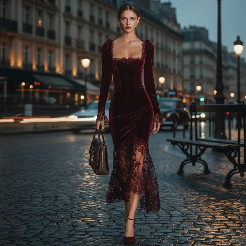 📢📢60 % de réduction !!!✨Robe en dentelle pour femme avec encolure carrée - Image 7
