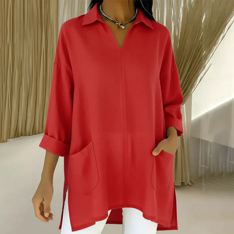 đïž Chic Pratique Quotidien - Haut Tunique Femme Ă Poches et Revers - Style DĂ©contractĂ© & ĂlĂ©gant ăIndispensable Polyvalentă - Image 4