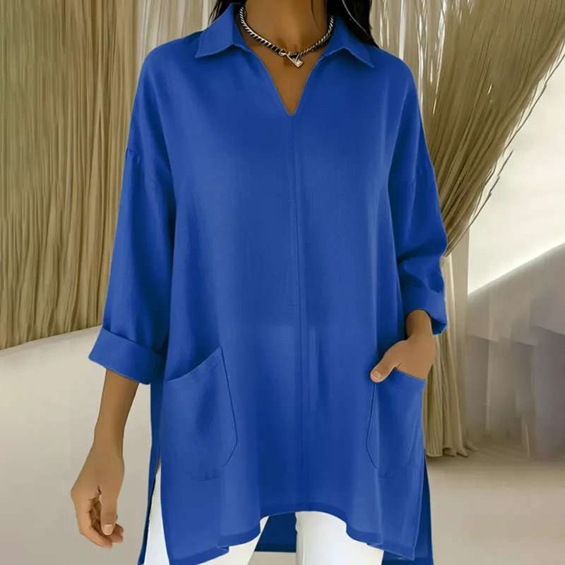 đïž Chic Pratique Quotidien - Haut Tunique Femme Ă Poches et Revers - Style DĂ©contractĂ© & ĂlĂ©gant ăIndispensable Polyvalentă - Image 5