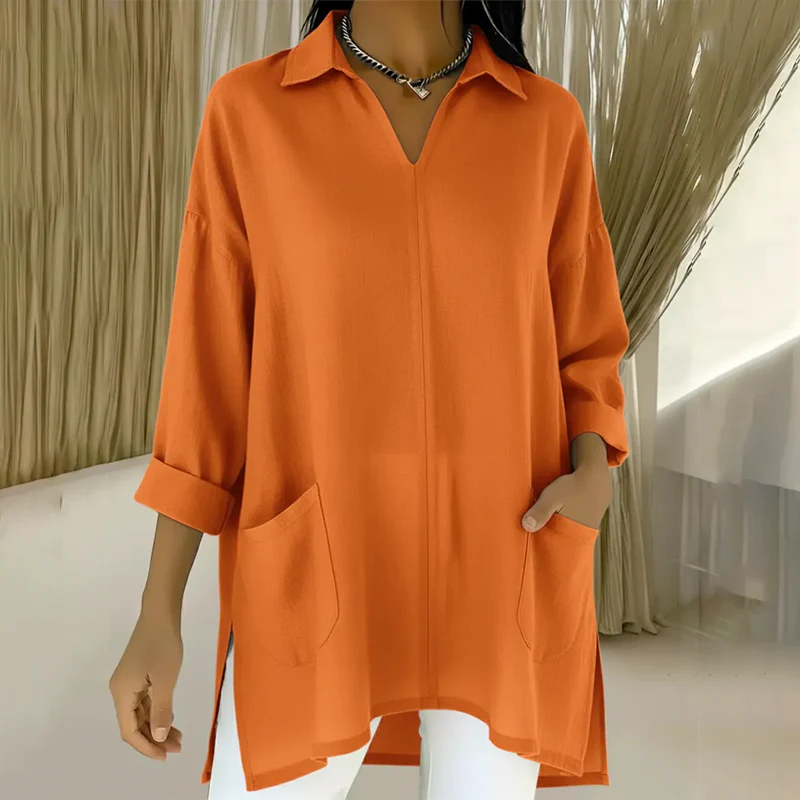 đïž Chic Pratique Quotidien - Haut Tunique Femme Ă Poches et Revers - Style DĂ©contractĂ© & ĂlĂ©gant ăIndispensable Polyvalentă - Image 6
