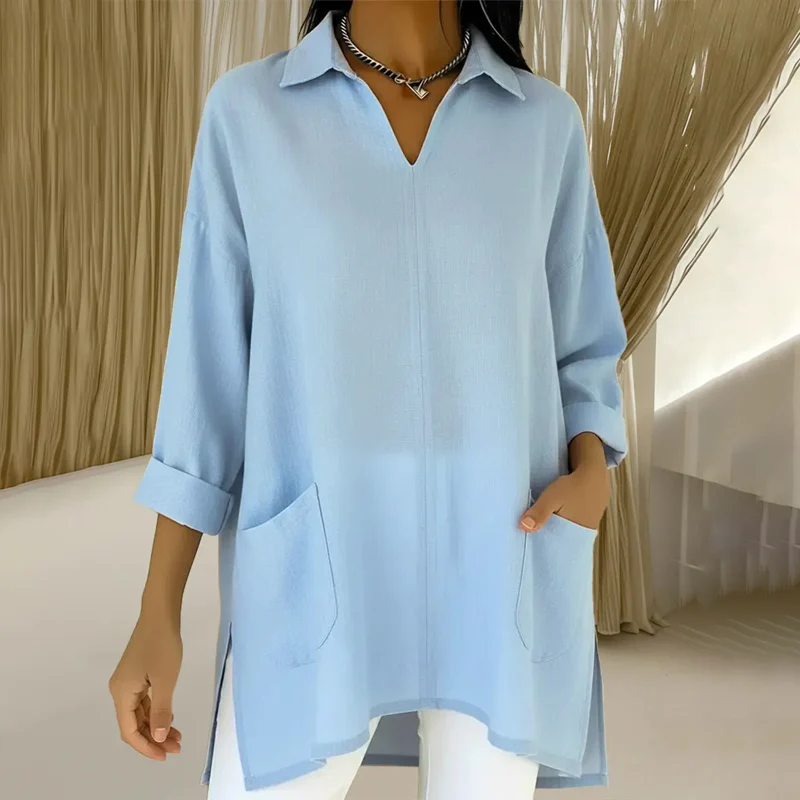 đïž Chic Pratique Quotidien - Haut Tunique Femme Ă Poches et Revers - Style DĂ©contractĂ© & ĂlĂ©gant ăIndispensable Polyvalentă - Image 7