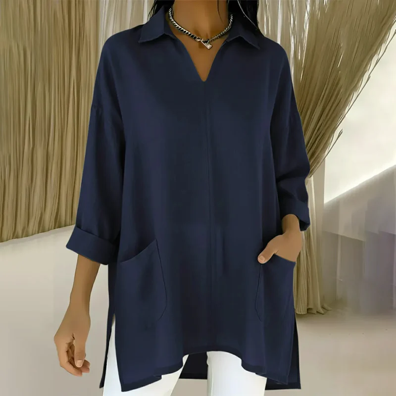 đïž Chic Pratique Quotidien - Haut Tunique Femme Ă Poches et Revers - Style DĂ©contractĂ© & ĂlĂ©gant ăIndispensable Polyvalentă - Image 8