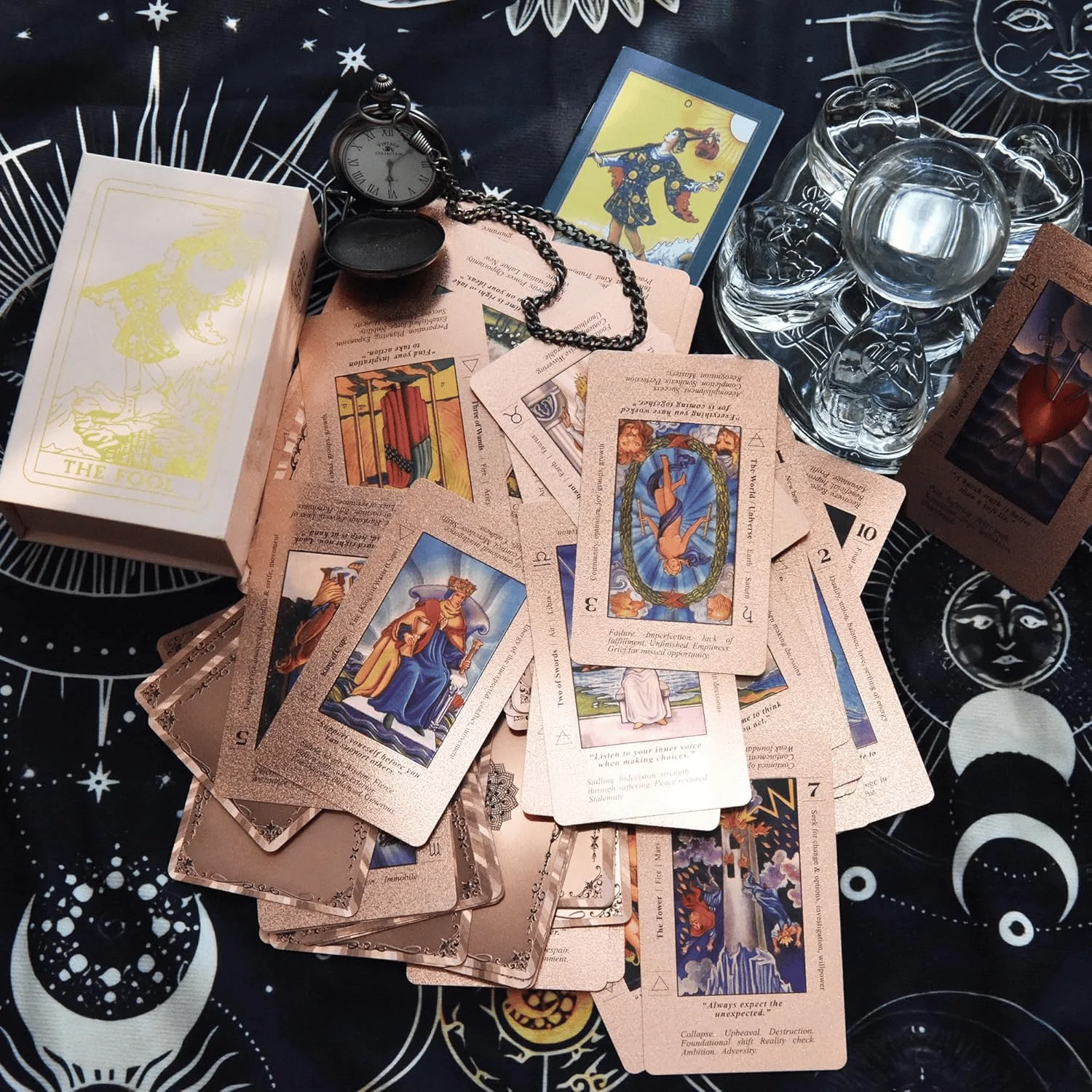 📢📢60 % DE RÉDUCTION !! ⏰ Cartes de Tarot « Witchy Cauldron » en Rose Gold avec Livre Guide - Image 5