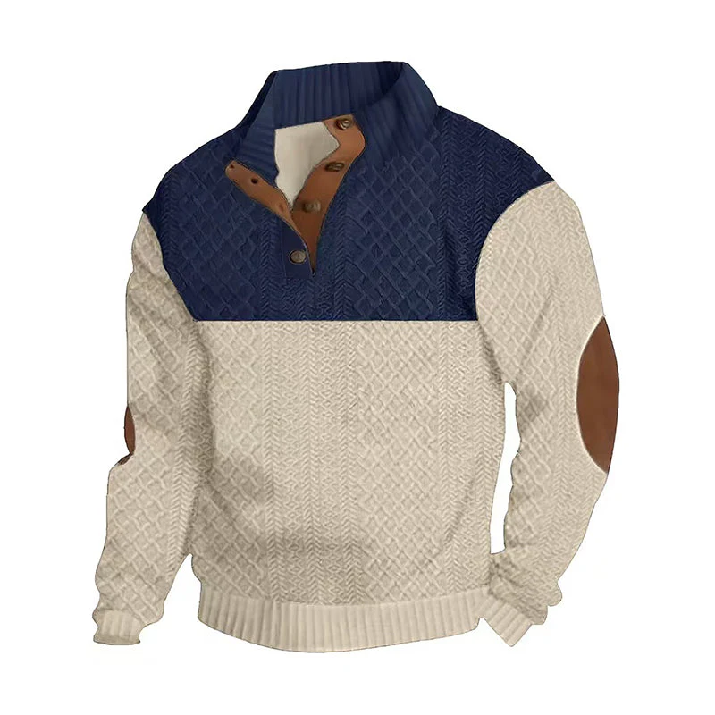 📢📢50 % de réduction !! ⏰Pull à col boutonné color block pour homme - Image 13