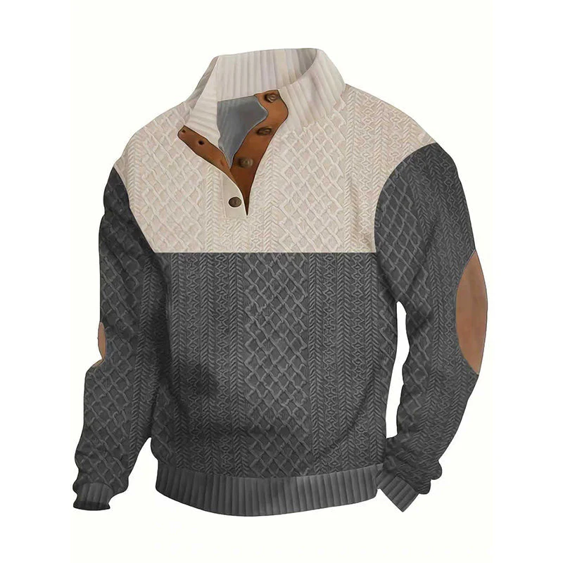 📢📢50 % de réduction !! ⏰Pull à col boutonné color block pour homme - Image 15