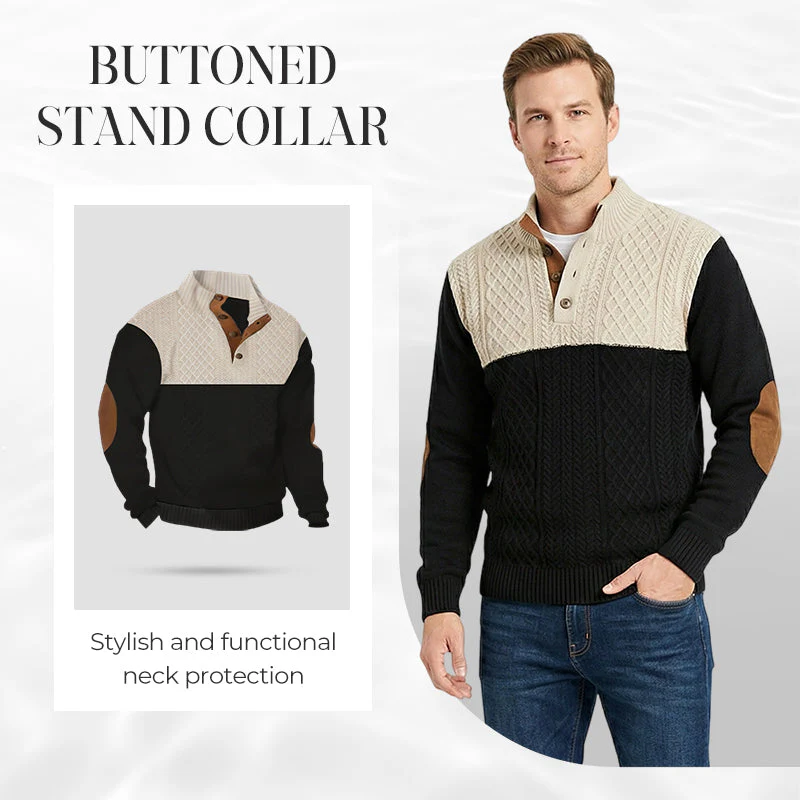 📢📢50 % de réduction !! ⏰Pull à col boutonné color block pour homme - Image 5