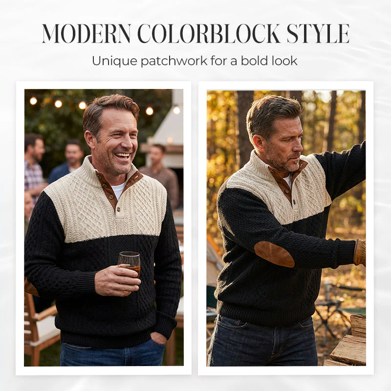 📢📢50 % de réduction !! ⏰Pull à col boutonné color block pour homme - Image 8