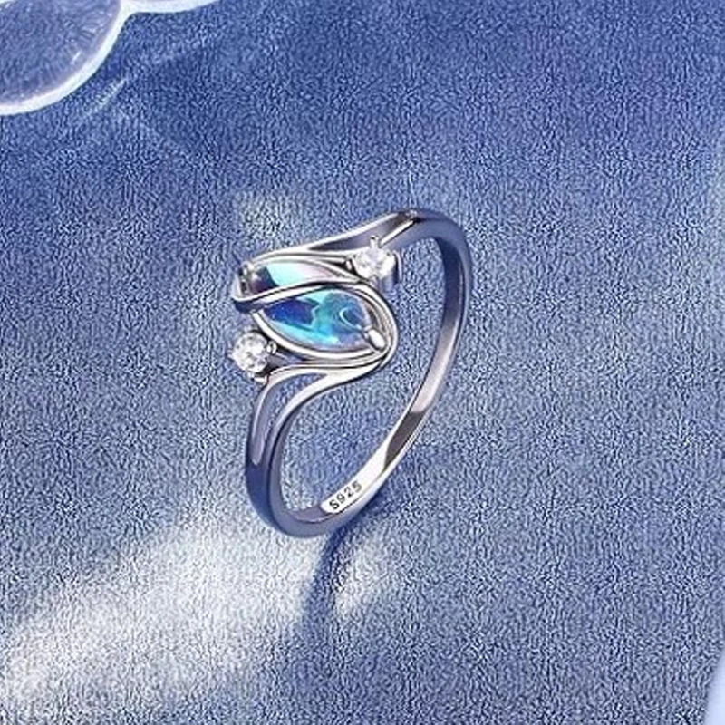 📢📢50 % de réduction !! ⏰ Bague géométrique ovale en pierre de lune avec accents de zirconia – Mystique, étincelante et élégance intemporelle ! 🌙✨ - Image 8
